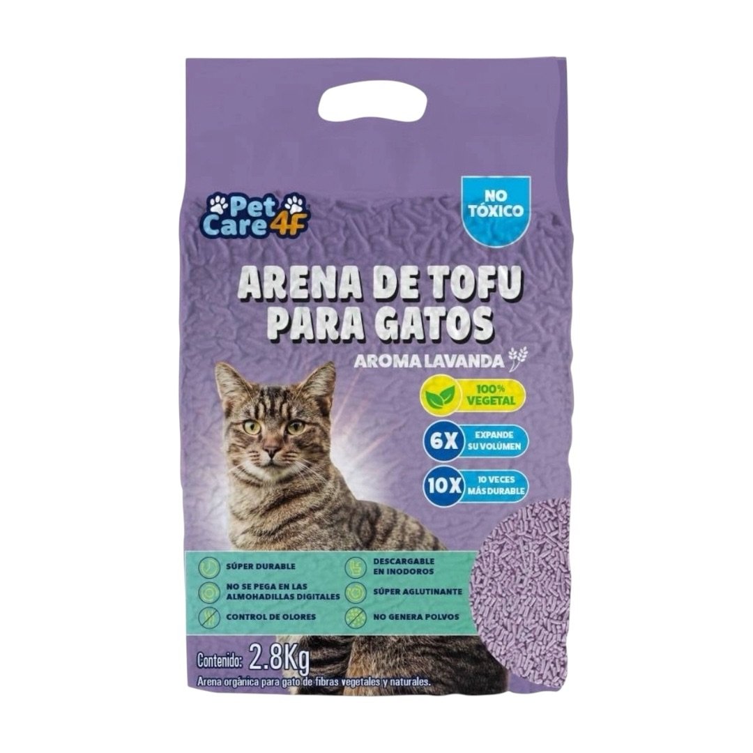 Arena de Tofu para Gatos Pet Care 4f Aroma Lavanda 2.8 kg 1 Arena de Tofu