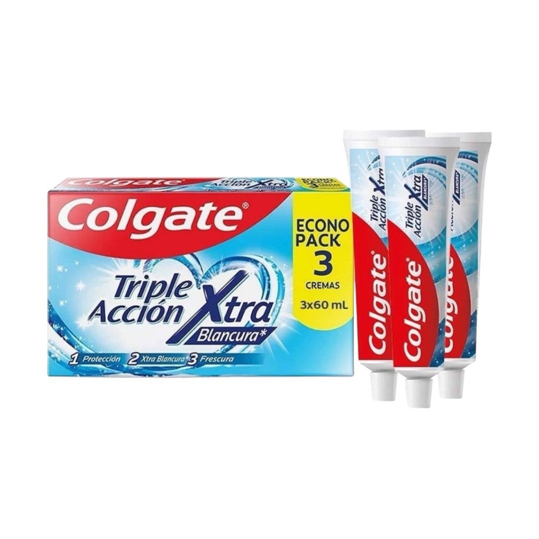 Pasta Dental Blanqueadora Colgate Triple Acción Blancura Protección Anticaries 3 x 60 ml 1 Pasta Dental Blanqueadora